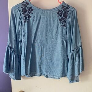 Hollister Blue Ruffled Bell Sleeve Blouse